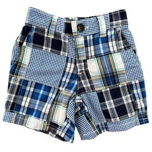 NWT Janie and Jack Baby Boys Patchwork Shorts 3–6 Month Blue Plaid Cotton Preppy